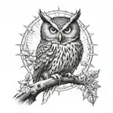 Sun and owl perched tattoo design idea