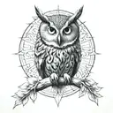 Sun and owl perched tattoo design idea