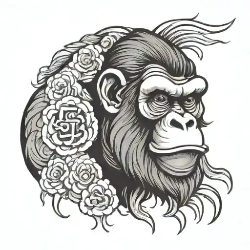 ape tattoo. traditional bold line are style with color. facing forward with anger tattoo design idea