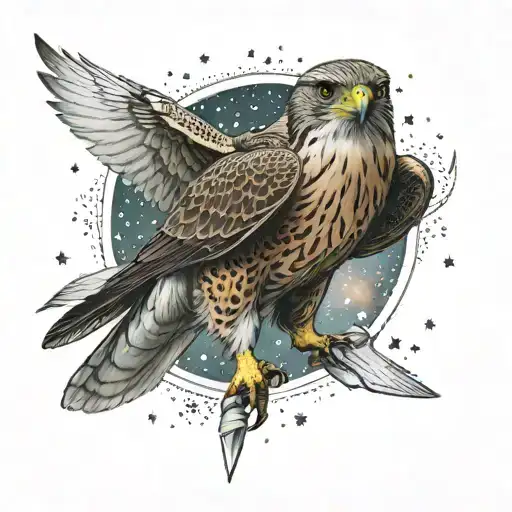 falcon flying in the stars tattoo design idea