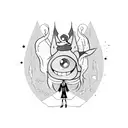 A crossover tattoo featuring characters from Gravity Falls and Hazbin Hotel in a dark and whimsical setting tattoo design idea