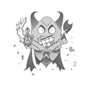 A crossover tattoo featuring characters from Gravity Falls and Hazbin Hotel in a dark and whimsical setting tattoo design idea