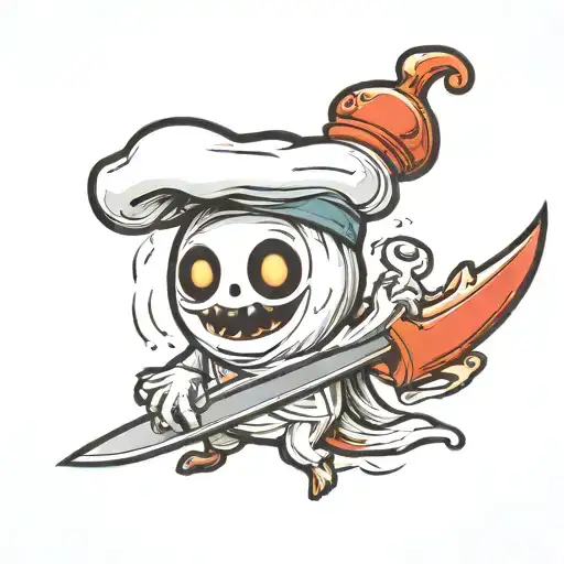 Cute little ghost with a chef hat and a knife tattoo design idea