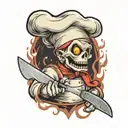 Ghost with a chef hat and a knife tattoo design idea