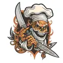Ghost with a chef hat and a knife tattoo design idea