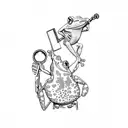 a frog and a man holding a magnifying glass tattoo design idea