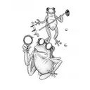 a frog and a man holding a magnifying glass tattoo design idea