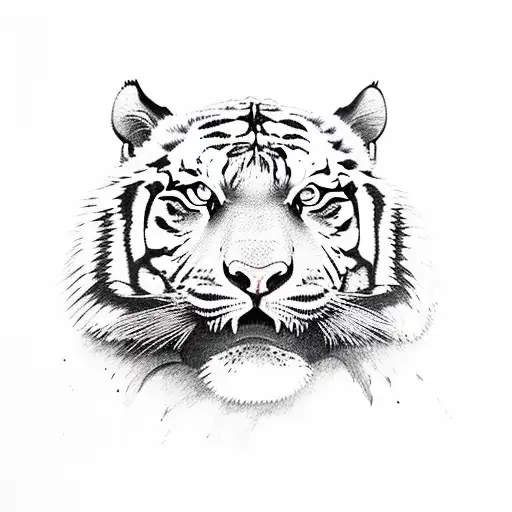 A fierce tiger surrounded by traditional Chinese motifs tattoo design idea