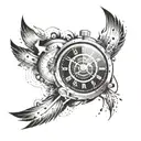 Integrate a speedometer dial morphing into a digital clock face, blending the concepts of velocity and time in a unique way tattoo design idea