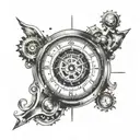Integrate a speedometer dial morphing into a digital clock face, blending the concepts of velocity and time in a unique way tattoo design idea