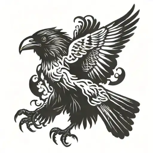 black screaming crow scary holding japanese style  one red cloud tattoo design idea