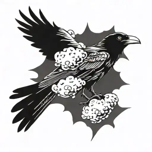 black screaming crow scary holding japanese style cloud tattoo design idea