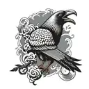black screaming crow scary holding japanese style  one red cloud tattoo design idea