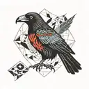 screaming crow holding japanese style one red cloud,wings down tattoo design idea