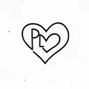Simple heart with letters p and e tattoo design idea