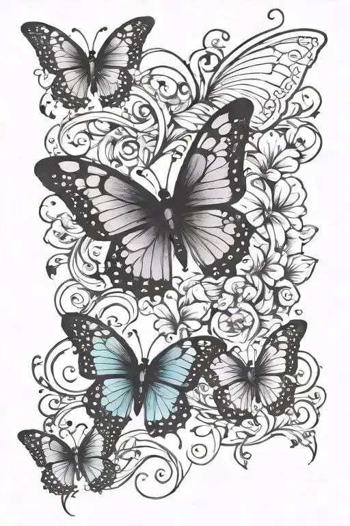 butterfly with baby butterflies flying together with semi colon for adult butterfly body tattoo design idea