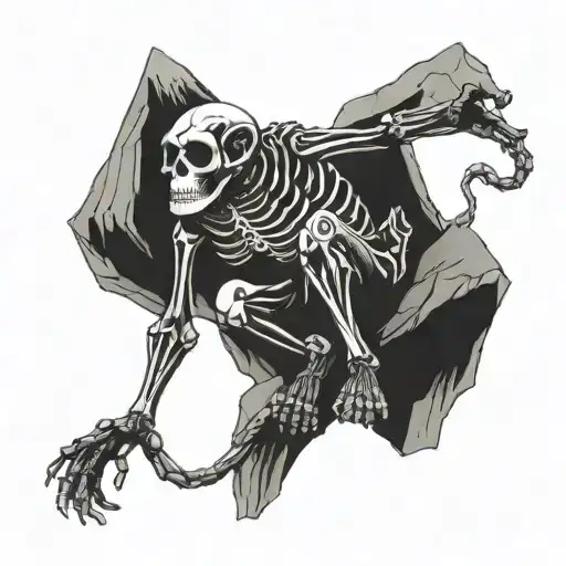 monkey skeleton climbing rock tattoo design idea