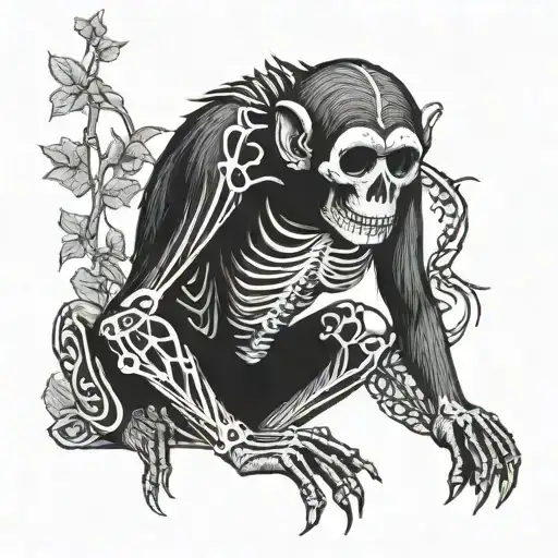 monkey skeleton climbing tattoo design idea
