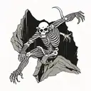 monkey skeleton climbing rock tattoo design idea