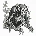 monkey skeleton climbing tattoo design idea