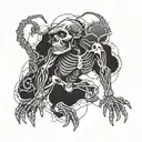 monkey skeleton climbing tattoo design idea