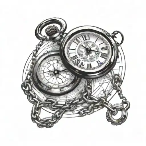 pocket watch with chains on the sea tattoo design idea