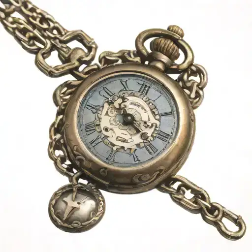 pocket watch with chains on the sea tattoo design idea