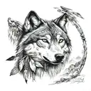 wolf and native american tattoo design idea