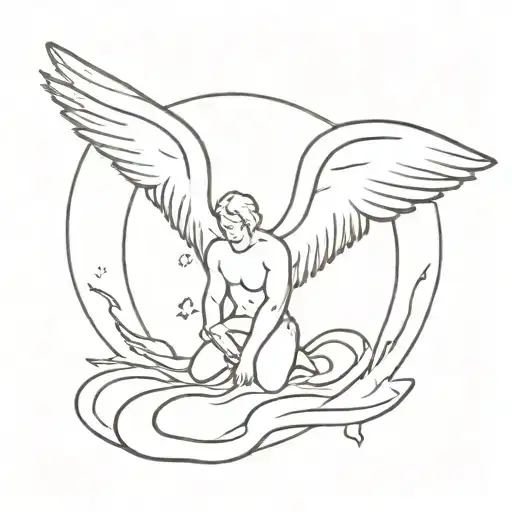 angel falling to hell in the background the last tear of lucifer tattoo design idea