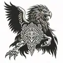 warrior, lion and eagle tattoo design idea