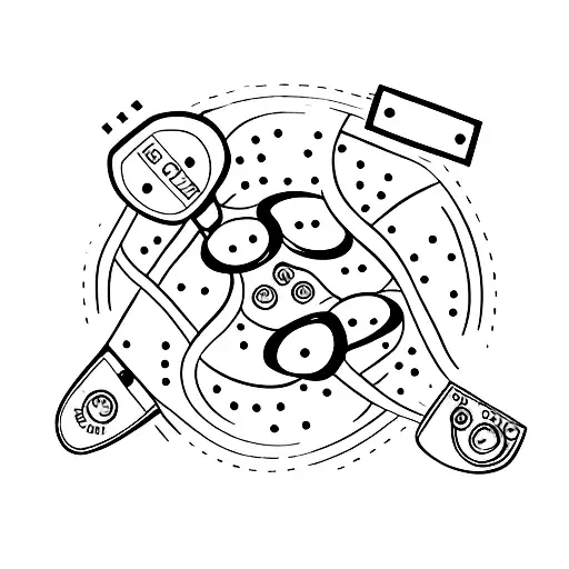 A minimalist TV remote control with buttons shaped like walking paths tattoo design idea