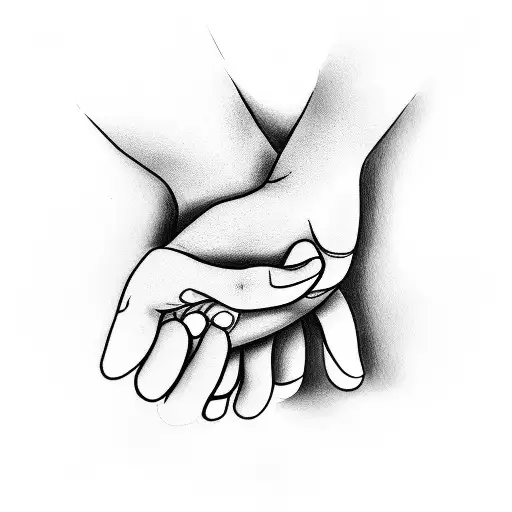 A minimalist design of two hands reaching towards each other, symbolizing the power of friendship tattoo design idea