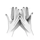 A minimalist design of two hands reaching towards each other, symbolizing the power of friendship tattoo design idea