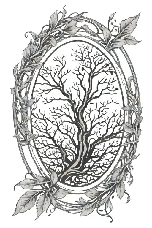 empty oval frame made of thin branches tattoo design idea