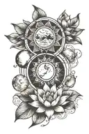 moon phases with lotus flower tattoo design idea