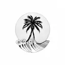 ocean view with palm tree waves  tattoo design idea