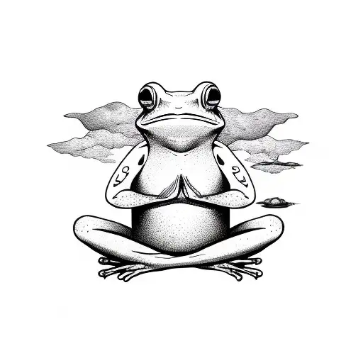 magical frog meditating while floating  tattoo design idea