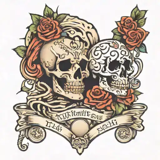 skeleton with "Till  Death Do Us Part"   tattoo design idea