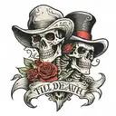 skeleton with "Till  Death Do Us Part"   tattoo design idea