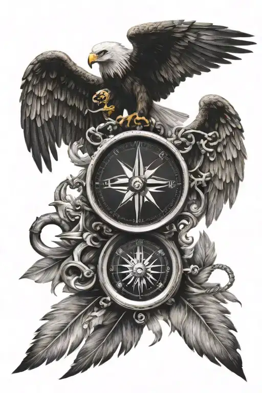 compass anchor eagle wings tattoo design idea