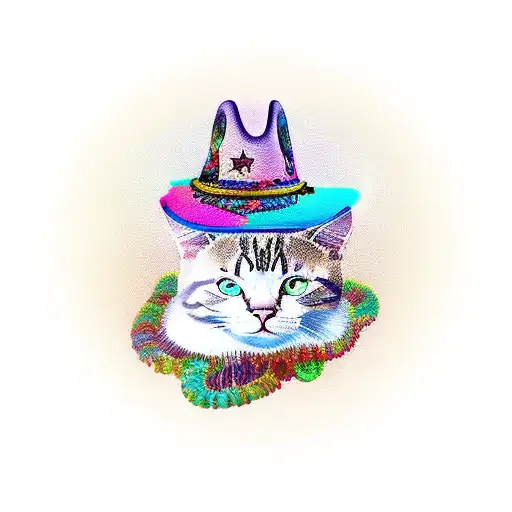 cat with a cowboy hat and a boa tattoo design idea