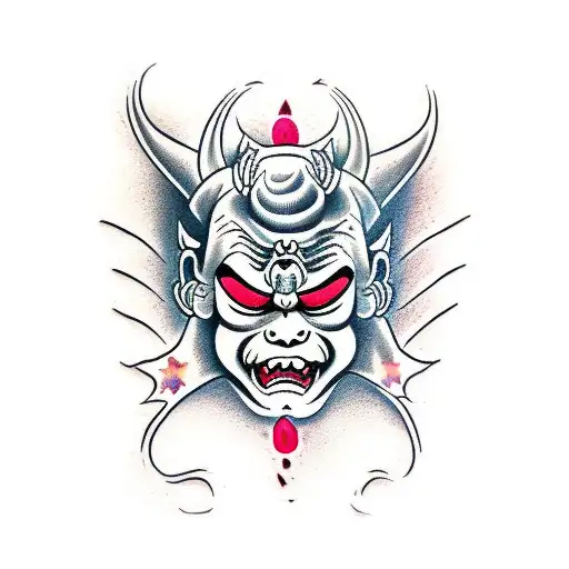 oni mask duality with angel tattoo design idea