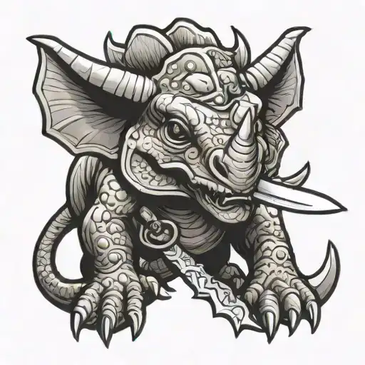 triceratops holding a knife  tattoo design idea