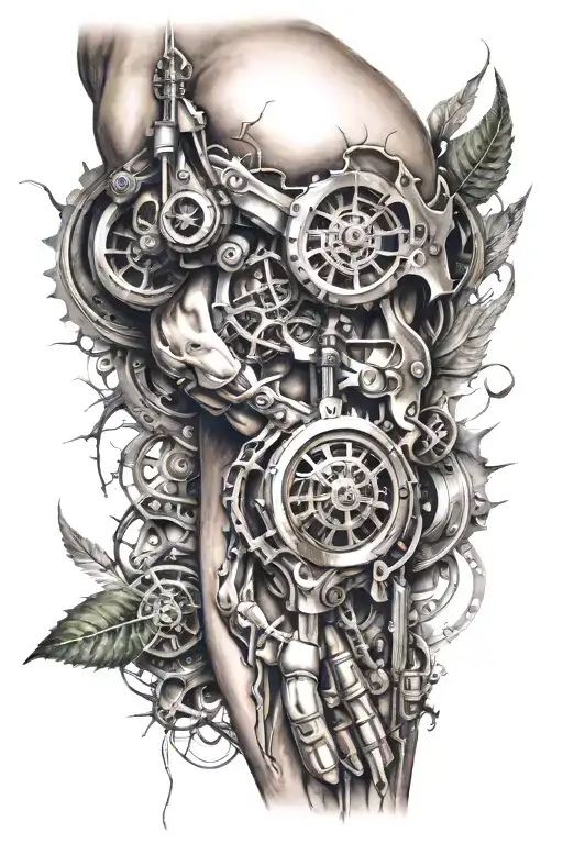 bio mechanic arm sleeve tattoo design idea