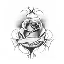 A blackwork design featuring a black rose growing from a human heart damaged by poison, with the stem and heart enclosed in a poison bottle and the dead flower outside the bottle tattoo design idea