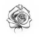 A blackwork design featuring a black rose growing from a human heart damaged by poison, with the stem and heart enclosed in a poison bottle and the dead flower outside the bottle tattoo design idea