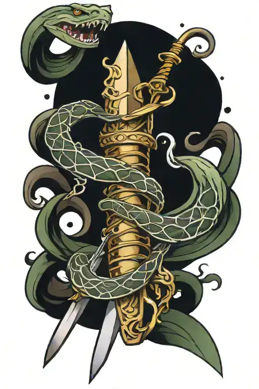 snakes wrapped around sword tattoo design idea