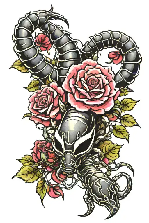 scorpion and roses tattoo design idea