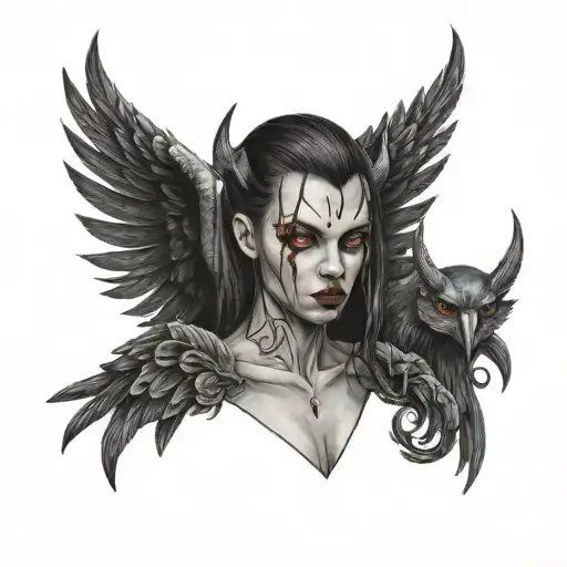 sinister harpy in shoulder of an oni demon girl tattoo design idea