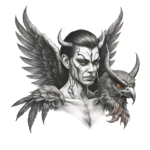 sinister harpy in shoulder of an oni demon   tattoo design idea